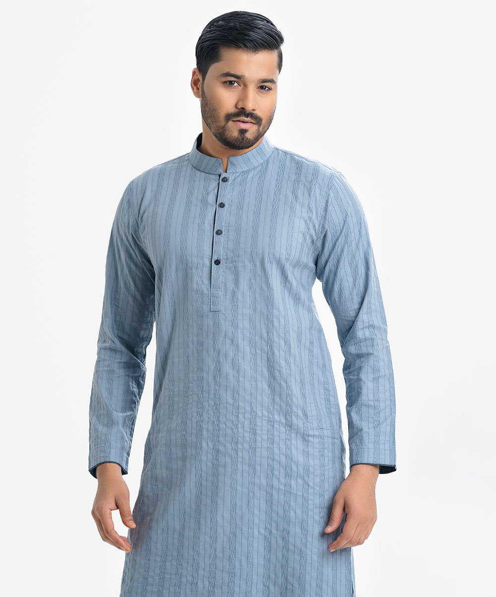 8f918d40-16f2-46ca-baa0-2fee492da511 Blue Cotton Slim Fitted Panjabi - Image 1