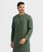 Green Jacquard Slim Fitted Panjabi - Image 3