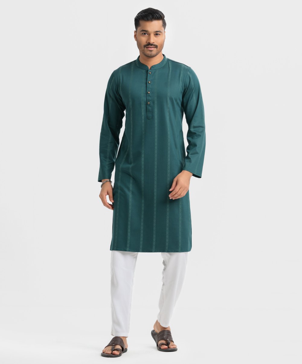 e96eb712-5d76-4bd3-a7a3-f2b6653d6b81 Green Jacquard Slim Fitted Panjabi - Image 1
